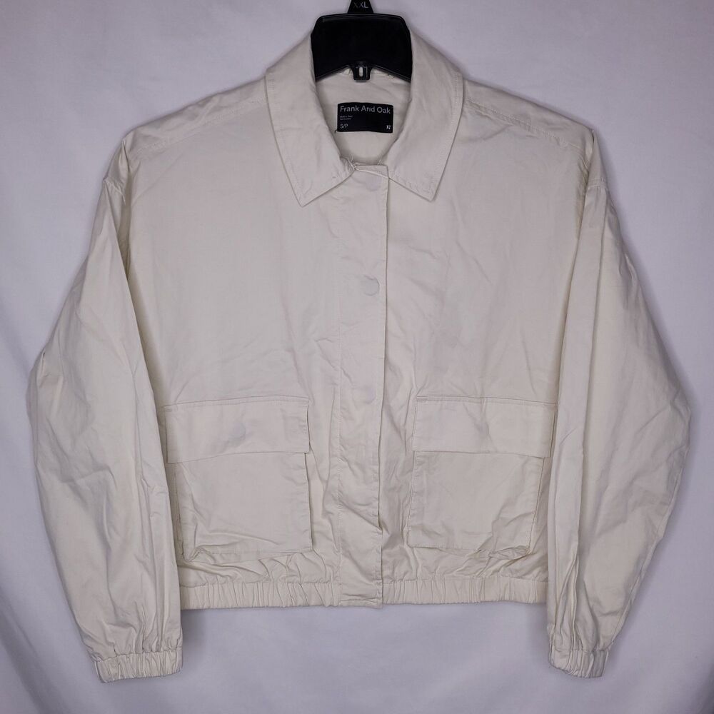 Frank And Oak Parachute Comfort Bomber Jacket Womens Small Cream Organic Cotton